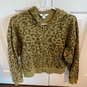 Women's Full Zip Crop Hoodie - JoyLab Olive Camouflage XS